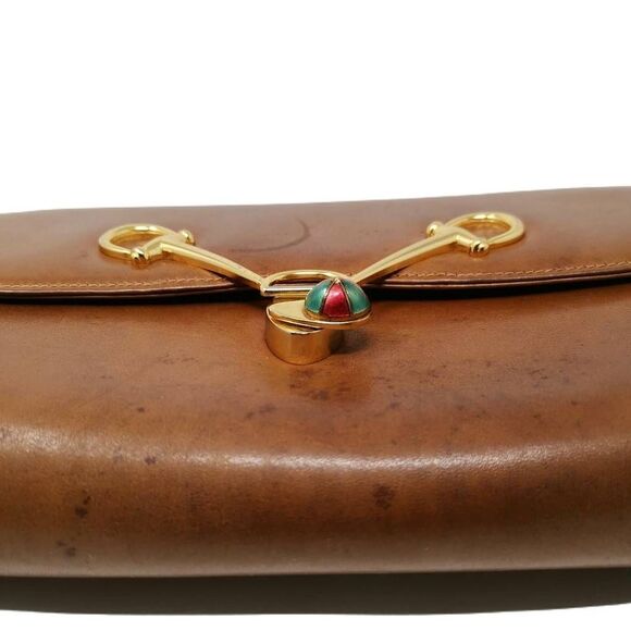 Rare Vintage 1970s Gucci Cognac Tan Leather 2-1 Bag | Green & Red Enamel with Go - Picture 12 of 13